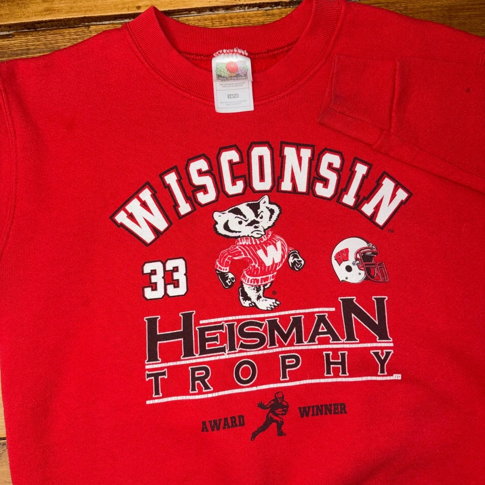 Vintage Wisconsin Badgers Sweatshirt Heisman Trophy Ron Dayne #33 Youth Medium